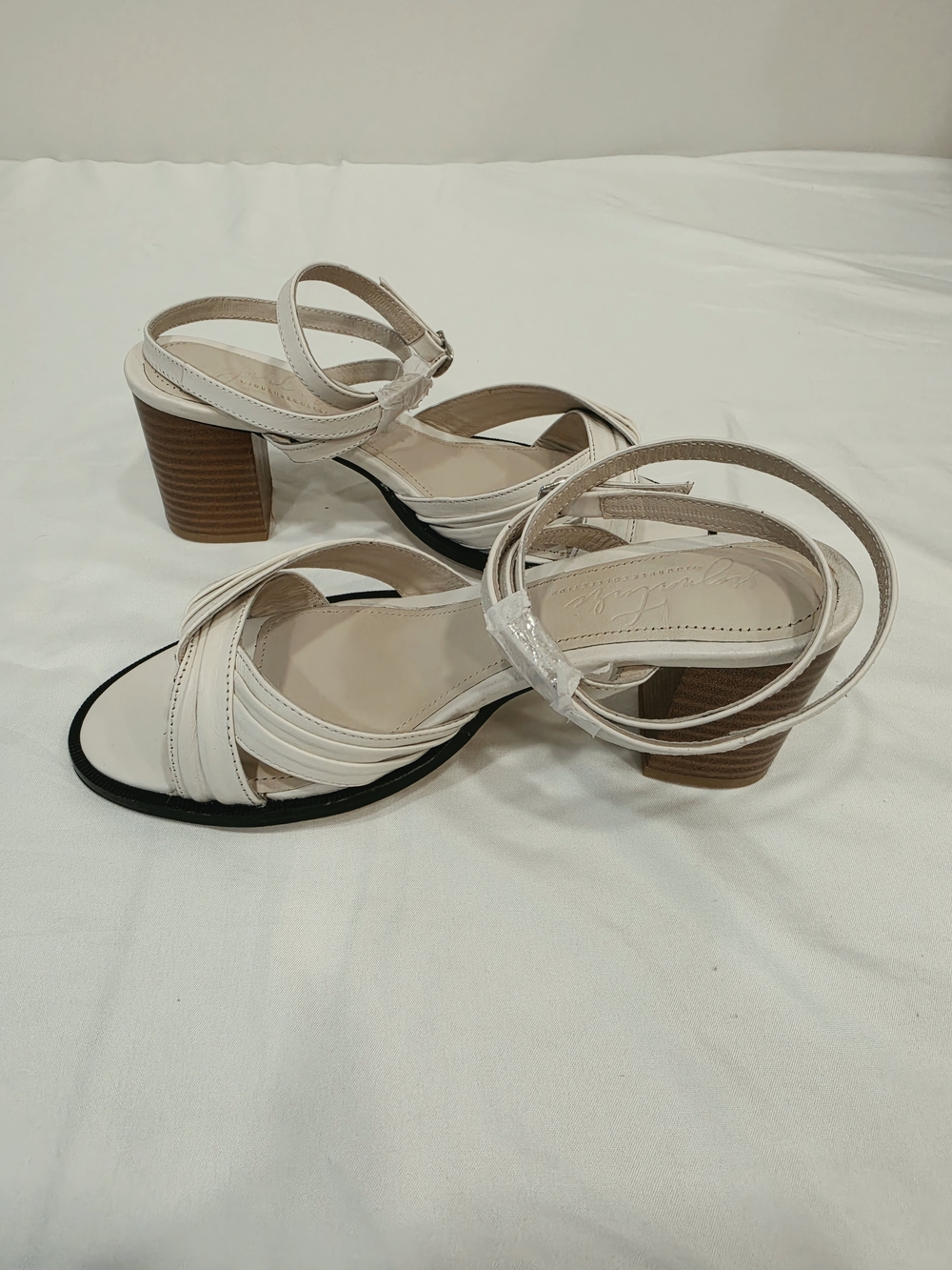 Journee Collection Cream Strappy Block Heel Sandals - Picture 6 of 8